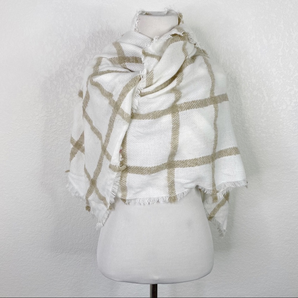 Banana Republic Factory White & Tan Window Pane Scarf